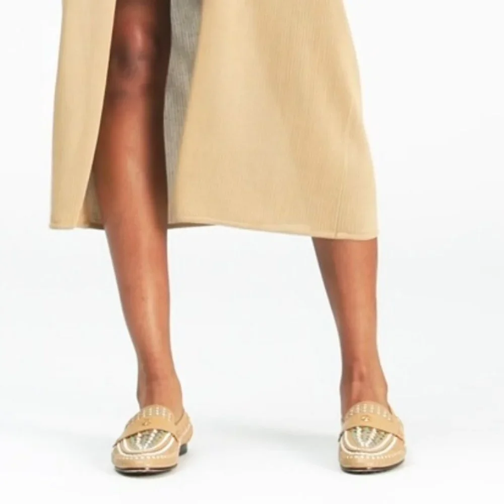 Tory Burch $348 Woven Ballet Loafer Flats Tan Blue SUPER COMFY!